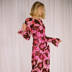 The Wolf Gang Lottie Maxi Dress in Chocolate Floral, Size Large